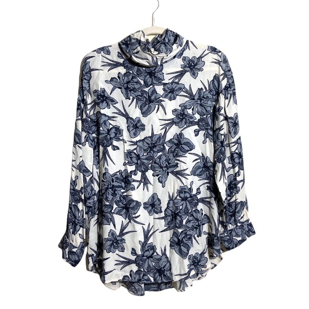 Zara Size Medium Mock Neck Floral Large Printed Long Sleeve Top